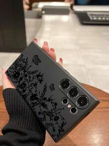 1pc Creative Flower & Butterfly Design Phone Case, Black TPU Soft Protective Cover, Compatible With Huawei Honor, Galaxy A/S Series, 6A/7A/8A, 12T/13T/14T,International Version, Not The Domestic Version - Black - View 5