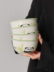 3pcs Panda Bowl & Cutlery Set, 3 Ceramic Bowls Combo, Snack Bowls, Kitchen Tableware, Suitable For Gifts, Restaurants, Home Use - Multicolor - View 5