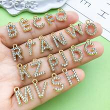 10/26 piezas Encantos de letras del alfabeto A-Z con rhinestones y cristales brillantes para DIY de pulseras, collares, aretes, gargantillas y manualidades - Dorado - Ver 3