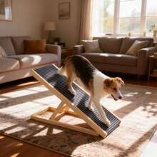 LMstarz Rampa per animali domestici | Scale per cani | Regolabile in altezza 30-60 cm con imbottitura antiscivolo, rampa sicura e pieghevole per animali domestici, portata massima 150 kg. Adatta per casa, auto, camper, divano e letto. - Castano - Visualizzare 8