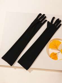 1 Pair Party Gloves For Women Long Satin Opera Gloves Stretchy Elbow Gloves Halloween Accessories Winter Gloves - 黑色 - 查看 2