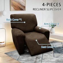 Chair Covers 4-Pieces Recliner Chair Covers 1 Seater Cover For Recliner Chair Leather Look Recliner Slipcovers With Pockets Spandex Fabric Furniture Covers(XL Recliner, Coffee) - 咖啡 - 查看 7
