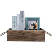 MyGift Caja organizadora Hecha en Madera rustica Color cafe Tiene Asas de Cuerda de Yute. Caja de Madera sin Tapa Funcional y Decorativa - Marrn - Ver 4