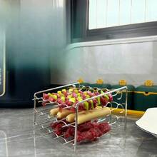 1 件装不锈钢三层迷你烤箱架 - 空气炸锅配件，可作烘焙架、圆形烤架、鱼架、面包架、蒸架、油炸工具 - 烤架1件+烤簽15支 - 查看 4