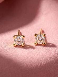 2pcs/4pcs/6pcs/Set Simple And Exquisite Gold Copper Inlaid Zirconia Earrings Ear Stud Children'S Jewelry Accessories Ear Studs Ear Bone Studs Holiday Party Matching Jewelry - Gold - View 9