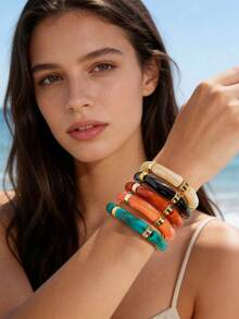 1 件/5 件套时尚简约复古亚克力曲线管和串珠手链，适合日常佩戴、约会、派对、礼物 - 彩色 - 查看 11