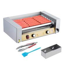 Parrilla Eléctrica de Rodillos para Hot Dogs - Máquina Asadora de Salchichas, Parrilla de Rodillos de Acero Inoxidable con Calientapanes, Cubierta de Vidrio y Bandeja de Goteo Extraíble, Control Dual - Plateado - Ver 2