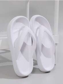 New Arrival Summer New Style Solid Color Textured Flip Flop Sandals, Comfortable & Breathable Non-Slip & Lightweight, One-Piece Molding Soft & Durable Shoes, Multi-Colors Optional, Home/Outdoor/Beach Universal Use Men Sandals & Women Sandals - 白色 - 查看 1