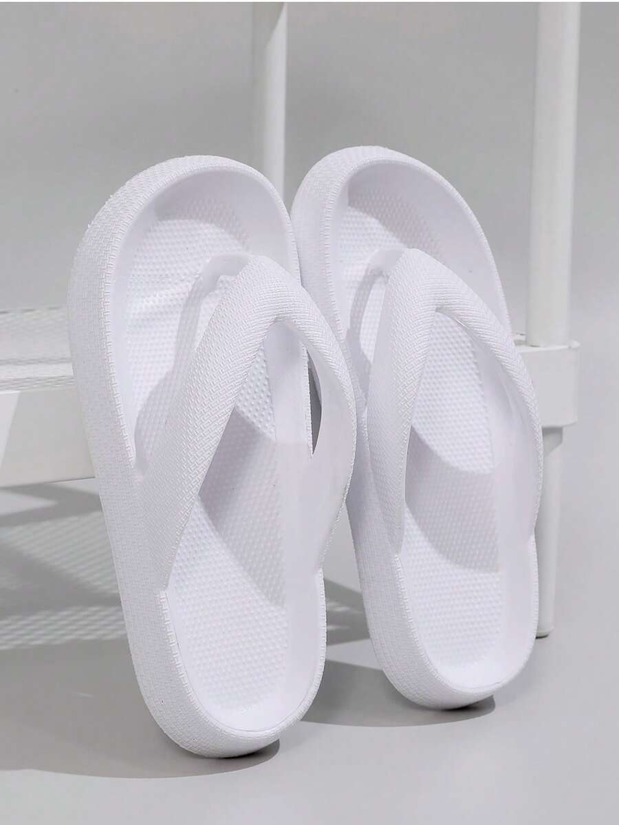 New Arrival Summer New Style Solid Color Textured Flip Flop Sandals, Comfortable & Breathable Non-Slip & Lightweight, One-Piece Molding Soft & Durable Shoes, Multi-Colors Optional, Home/Outdoor/Beach Universal Use Men Sandals & Women Sandals - 白色 - 查看 1