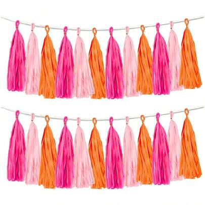 1set/15pcs Birthday Party Decorations Paper Tassel Garland Wreath Backdrop Blue & Pink Series Decor For Kids Room Birthday Anniversary 1 Year Old Boy Girl High Chair Decor Baby Shower Mother Father Day Decor To Add Atmosphere