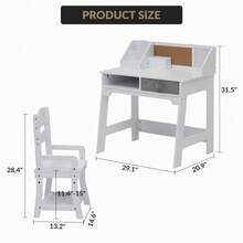 Kids Study Desk Chair Set, Compact Study Table Set with Adjustable Chair, 2 Open Drawers, a Hutch, a Corkboard, 2 Pen Holders, Wooden Student School Table Chair Set Homework Table, White - Blanco - Ver 8