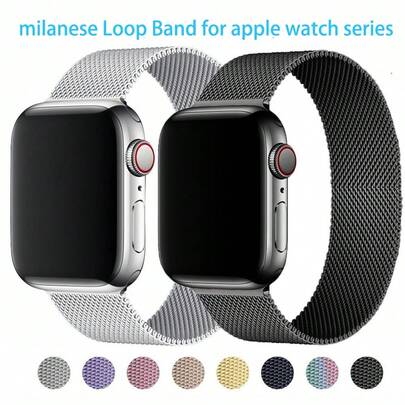 适用于 Ultra3/2 49mm、11/10/9/8/7 以及 SE2 46mm、45mm、41mm、44mm、40mm 的金属米兰尼斯表带，磁吸式表带，可替换表带