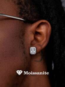 2pcs 925 Silver 0.8Carat X 2 Moissanite Square Stud Earrings, Suitable For Women's Daily Wear, Party, Holiday, Valentine's Day, Mother's Day, Birthday, Wedding Anniversary, Women's Jewelry Gift - Silver - View 1