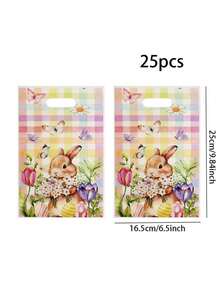 25pcs Easter Hand-Held Gift Bags, Featuring Rabbit And Egg Prints, For Packaging Candies, Cookies And Snacks As Gifts. - Multicolor - View 4