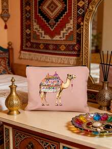Bolsa de cosméticos con estampado de camello y palmera, disponible en múltiples estilos, estilo impreso colorido, bolsa de maquillaje reutilizable con patrón de camello, ligera, bolsa de almacenamiento de maquillaje y artículos de tocador, bolsa de cosméticos con cremallera, monedero conveniente, bolsa de tocador, bolsa de almacenamiento, accesorio de viaje, excelente para compras, multiusos, para organizar cosméticos, brochas, accesorios - Multicolor - Ver 2