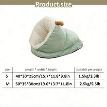 1 pieza Cama para mascotas semi-cerrada y cálida, nido para mascotas acolchado con forro de felpa polar y relleno de algodón PP, cama cueva cálida y acogedora con diseño de agujero de gato lindo para gatos/mascotas pequeñas en invierno - Verde - Ver 5