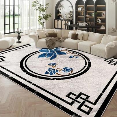 1 件新款中式灰白蓝玉兰花图案地毯。天鹅绒材质，重约 850 克，厚约 0.6 厘米。经久耐用，防滑，易于清洁。多种尺寸可选。适用于厨房/客厅/餐厅/卧室/阳台/浴室/书房。完美的家居装饰之选。