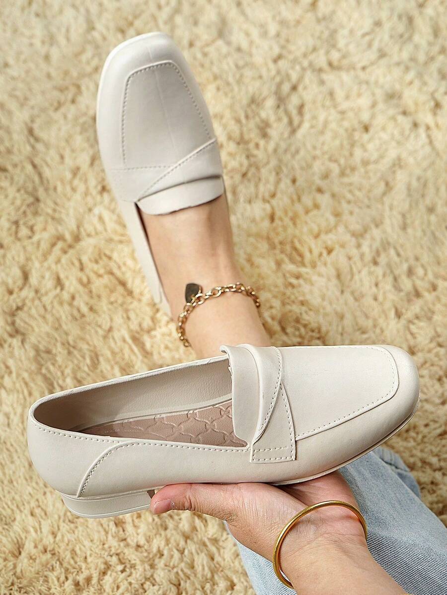 New Women Summer Chunky Heel Shoes Solid Color Casual Fashion Sandals Low Heel Slip-On Shoes (Please Order One Size Up As The Shoes Run Small) - Beige - View 1