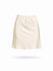 YROOE Fashionable Women's Slim-Fit French Design Satin-Feel Mermaid Hem Short Skirt - Beige - View 7