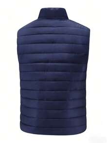 男士立领无袖夹克，保暖时尚，适合秋冬季节穿着，带保暖内衬。 - 藏蓝色 - 查看 2