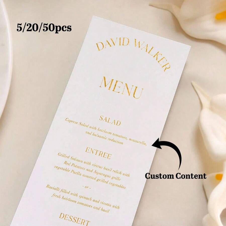 20/50pcs Personalized Paper Wedding Menu, Foil Stamping, Elegant Table Cards, Wedding Favors, Table Decor, Luxury Menu, Modern Design, Easy-Install, Aesthetic - Multicolor 2 - View 1
