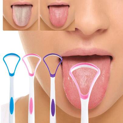 3pcs Tongue Cleaner Set, Designed To Effectively Remove Bacteria, Food Debris And Odor-Causing Substances From The Tongue Surface. As Shown In The Comparison Image, It Can Transform A Dirty Tongue Into A Clean And Healthy State.