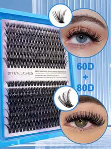 280 Clusters/114 Rows, 60D/80D Clustered, Voluminous, D-Shaped Curled Eyelash Extensions, 8-16mm. DIY Eyelash Extensions. Eyelash Clumps, Single Eyelashes, False Eyelashes. - Black - View 10