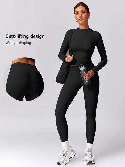 NcmRyu 1 Set Women's Fashionable Crew Neck Tight-Fitting Long Sleeve Top And Long Pants Sportswear Set