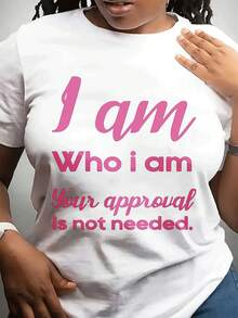 New Women'S Fashion Short-Sleeve Casual Crewneck T-Shirt| I Am Who I Am Your Approval Is Not Needed| Women'S Confident Slogan Style| Perfect Gift For Family And Friends| Slight Stretch Fabric| Geometric-Pattern - 黑色 - 查看 6