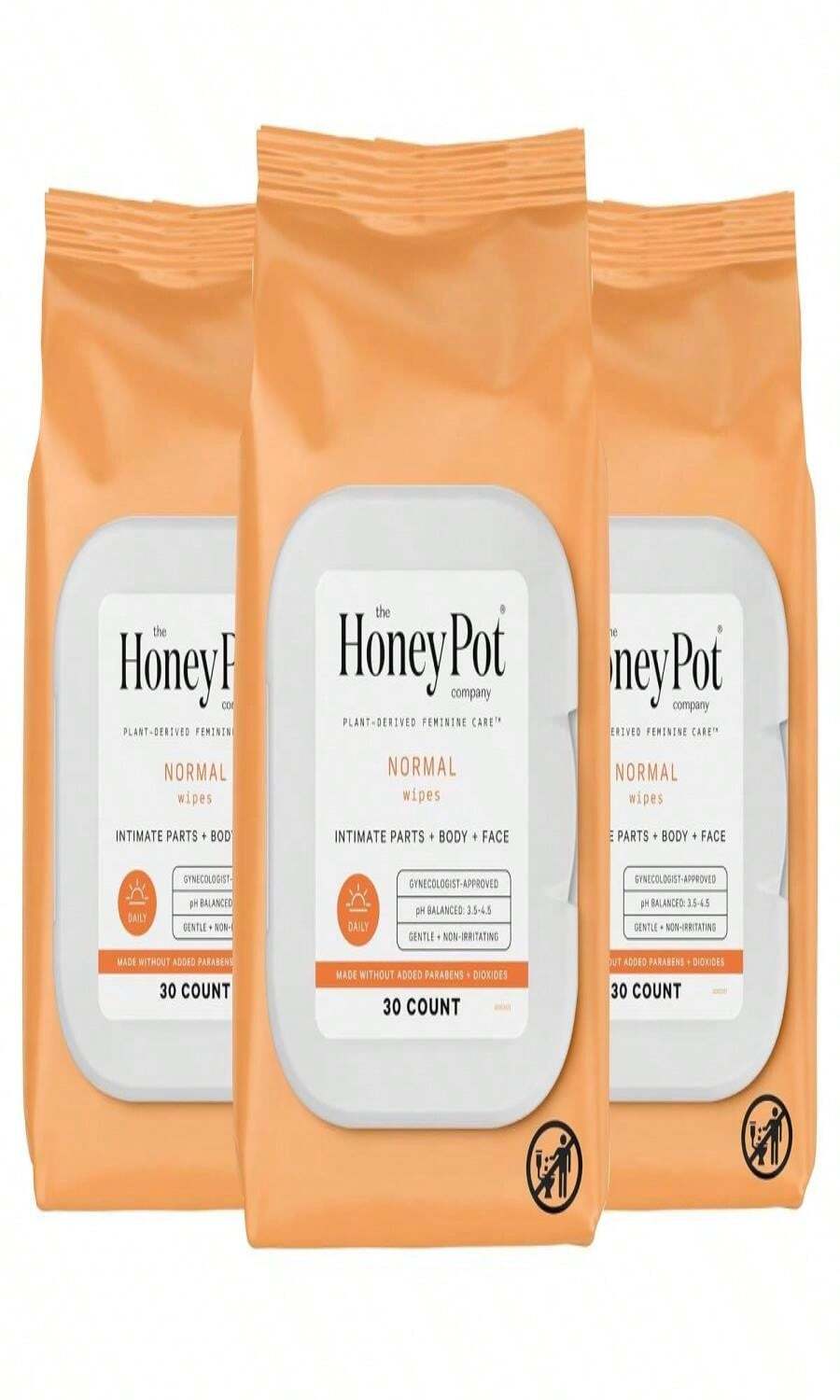 The Honey Pot Company - Feminine Wipes - Daily PH Balancing, Fragrance &Amp; Sulfate Free Wipes For Intimate Parts, Body, Or Face - Hygiene Products - Normal 30 Ct (Pack 3) - ColorC - 查看 1
