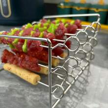 1 件装不锈钢三层迷你烤箱架 - 空气炸锅配件，可作烘焙架、圆形烤架、鱼架、面包架、蒸架、油炸工具 - 烤架1件+烤簽15支 - 查看 3