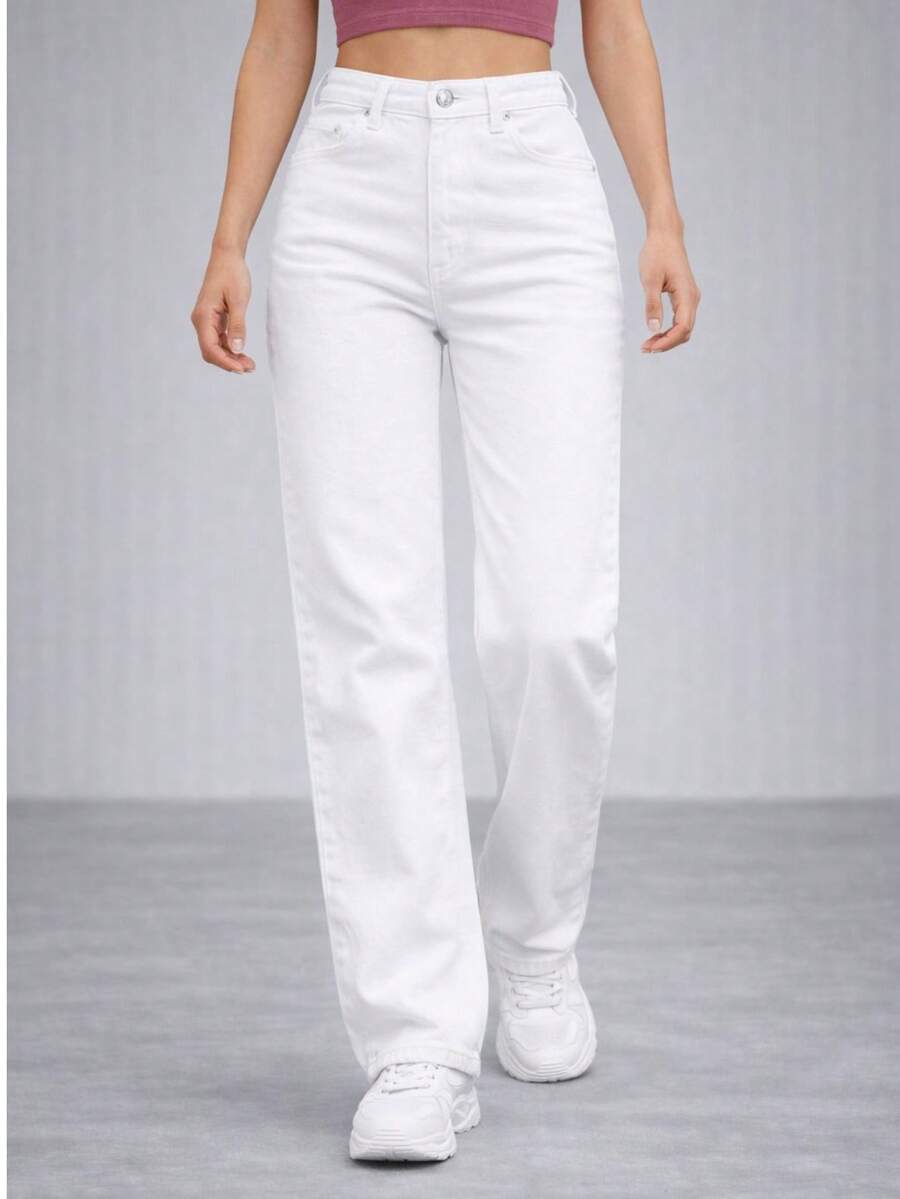Women's White Wide Leg Jeans, High Waist, Palazzo Style - 白色 - 查看 1