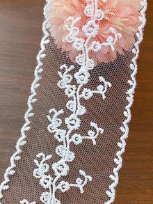 1pc Handmade Embroidered Lace Bow Waist Belt, Clothing Decor Gift Box Ribbon, Versatile Bohemian Style Waist Accessory - White - View 2