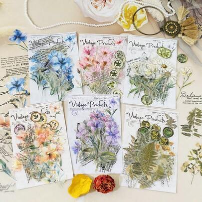 40 PIEZAS Pegatinas florales transparentes autoadhesivas de PET para manualidades DIY, portátil, diario, envoltura de regalos - Pegatinas decorativas para scrapbooking, decoraciones navideñas, de Halloween y del Día de San Valentín