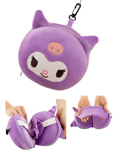 Sanrio 1 יחידות כרית צוואר חמודה וקרומי מצוירת, פומפומפורין ומלודי 3 ב-1, רכה ונוחה לטיסות ארוכות, תנומות משרד, נסיעות ביתיות