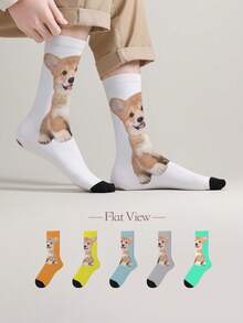 1 Pair Custom Face Socks, Custom Photo Sock, Custom Printed Socks, Personalized Funny Face Socks Doggy,Kitties,Cat Adorable,Contracted,Funny,Cozy Custom,Personalized,Unique,Customized Personalized Gifts For Men/Women Ideal Gifts For Him Boyfriend,Friends Bedroom,For Weddings,For Holiday,For Anniversaries,For Birthdays, Fall - Multicolor - View 5