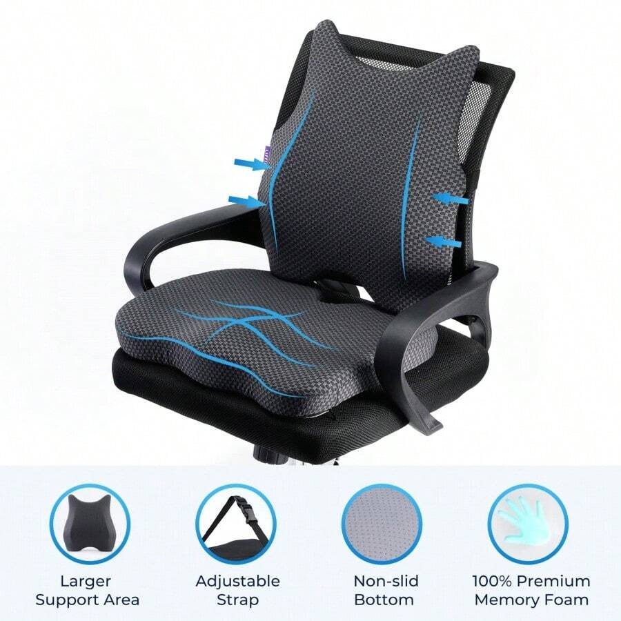 Cushion Amp Lumbar Support Pillow Memory Foam Chair Pad Back Cushion For Office Chair Car Seat Wheelchair Travel, Reduce Tailbone Pressure And Improve Comfort, Orthopedic Sciatica Hip Pain Relief - B0B75KV4XN - View 1