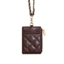 Japanese Style Halter Chain Card Holder Wallet, Women Quilted Leather Card Case (Detachable Strap) - Multicolor - View 14