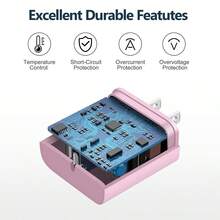 20W 墙式充电器适配器，快速充电 USB-C 电源适配器，配备 100 厘米（3.3 英尺）编织尼龙 USB-C 转 Type-C 充电线，兼容 17 Pro Max/17 Pro/17、16 Pro Max/16 Pro/16、15 Pro Max/15 Pro/15 等机型 - 粉色、紫色、蓝色 - 美規A型插(110-127V) - 查看 4