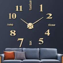 1pc Gold Creative DIY Wall Clock, Fashionable Hanging Style, Minimalist Home Decor Clock, Equipped With Quiet Quartz Movement, No Drilling Required, Suitable For Bedroom, Home Decor, Room Decor, Wall Clock, Dorm Decor, Back To School Season - Gold - View 5