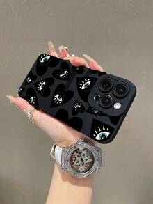 1个时尚黑色心形眼睛图案磨砂TPU防震手机壳，适合作为送给男朋友/女朋友的礼物，兼容苹果、OPPO、vivo和其他安卓手机 - 彩色 - 查看 7