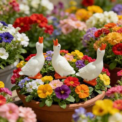 1pc Elevate Your Outdoor Decor With These Versatile Miniature Goose Figurines That Seamlessly Blend Into Any Setting. The Classic Farmyard Design And Neutral White Palette Make Them A Perfect Complement To Rustic, Cottage, Or Modern Garden Styles. Use Them To Accentuate Your Rock Garden, Add Character To Your Patio Planters
