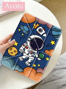 Ayotu 卡通宇航员iPad保护套，Y型支架翻盖保护套，兼容iPad A16、iPad Pro 13/12.9/11、iPad Air 11/13、iPad Mini、iPad Air 11英寸保护套、Kindle（第11代，2024年发布）、三星Galaxy Tab A9，个性化礼物，情人节礼物 - 彩色 - 查看 3