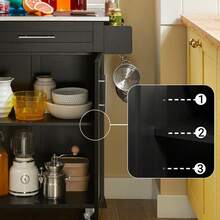 SoBuy 有門和抽屜的服務手推車 金屬木 黑色 - 黑色 - 查看 7