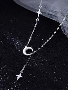 1件S925纯银极简甜美星月流苏项链，可爱迷人设计，适合作为生日或周年纪念礼物送给女儿、爱人或女孩。 - 星月 - 查看 4