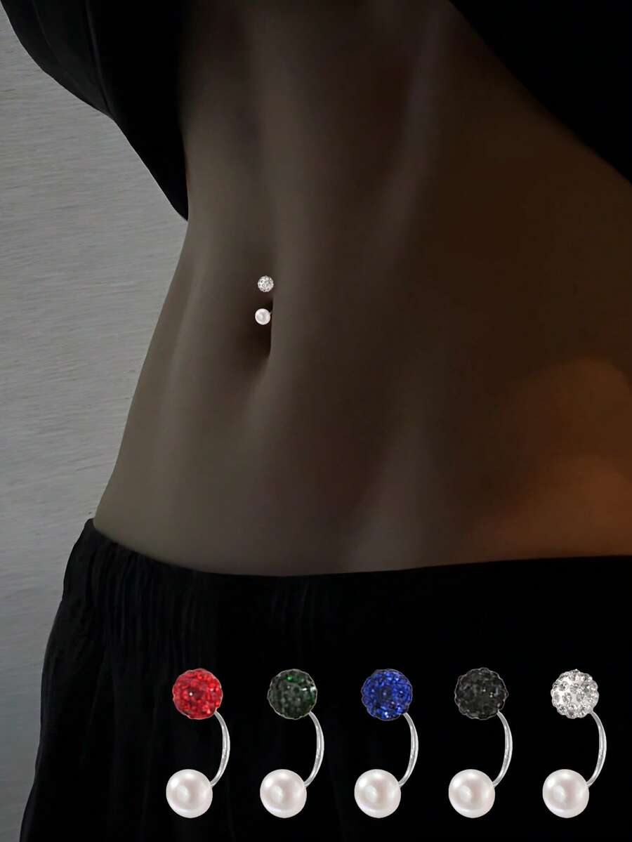 1件S925纯银镶嵌淡水珍珠和闪亮锆石肚脐环，简约甜美，适合女性日常佩戴，无需摘除。 - 銀色 - 查看 1