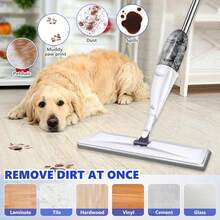 Spray Mop And Three Washable Pads | Water-Spraying Flat Mop, Household All-Purpose Floor Cleaner, Dry And Wet Dual-Purpose, Suitable For Hardwood, Laminate, Tiles, Ceramics - 4件套 白色 - 查看 2