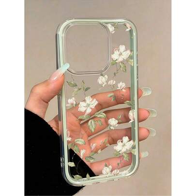 White Flower Elements Fashion 1pc 2-In-1 Green Floral Print Shockproof Soft Phone Case Compatible With Apple 17/17Pro/17ProMax/16/16Pro/16ProMax/15/15Pro/15ProMax/14/13/12/11 Spring Birthday Gift