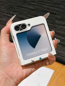 1pc Fashionable And Simple Skin Feel PC Material Cute Fish And Cat Element Folding Phone Case, Can Protect And Prevent Falling: SamsungGalaxy Zflip 3/Zflip 4/Zflip 5/Zflip 6/Zflip 7/ Razr 50 Ultra/ Razr 60 Ultra/ Razr 60/ Razr 50/Galaxy Z Flip7 FE - White - View 4