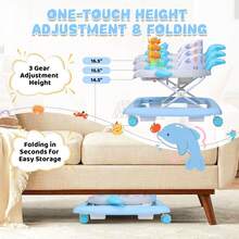 Dolphin Shape Baby Walker & Activity Center With Music & Lights Toys,3 Adjustable Height, 360° Smooth Wheels & Foldable Design For Infant Boy And Girl 6-18 Months, Andadera Para Bebe, Blue - Màu xanh lam - Xem 4